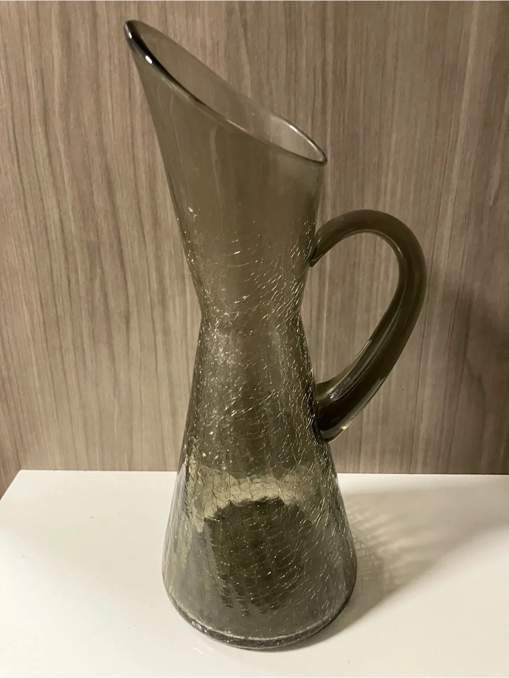 Smoky Gray Green Crackle Glass Hourglass Vase Kanawha?